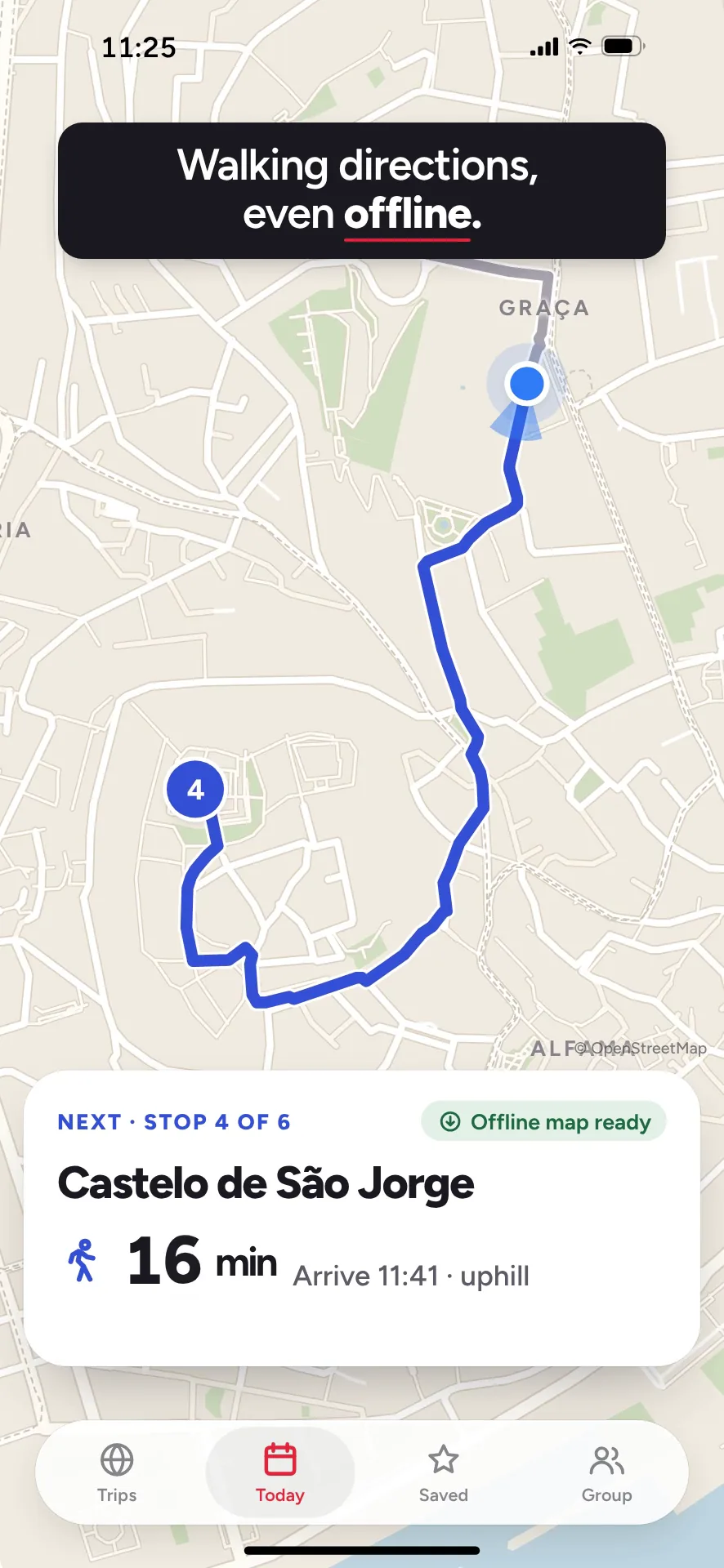 Wayfold: Preview 1 · 0:13 · walking directions, offline
