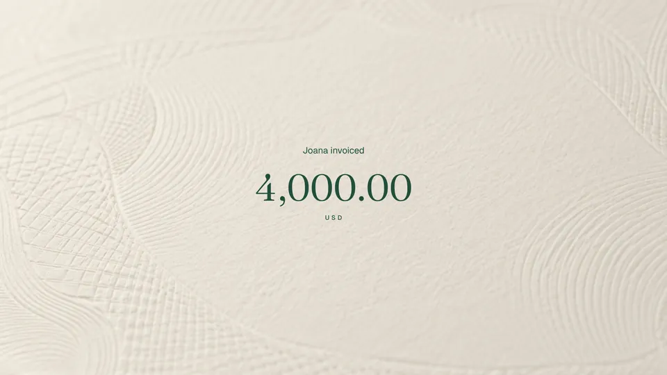 The Whole Amount, frame 1: Joana invoiced 4,000.00, engraved on note paper.