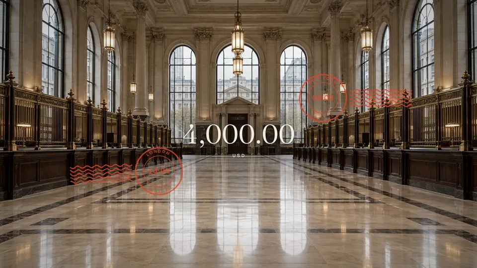 The Whole Amount, frame 2: London. The number has not moved a pixel.