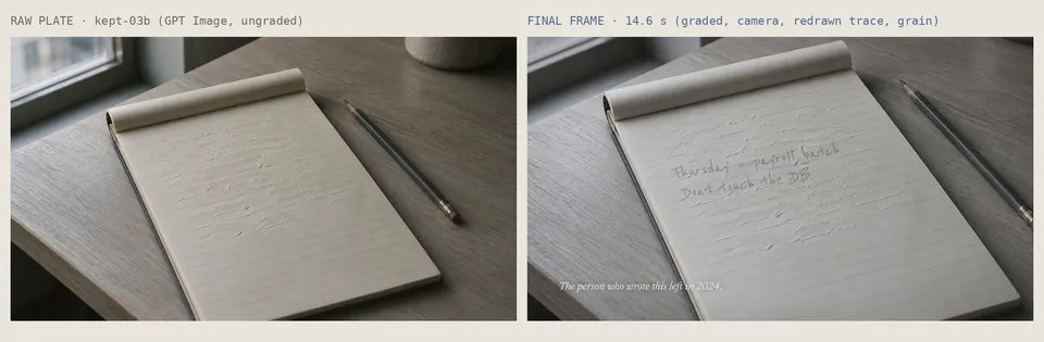 Raw plate and final frame: Legal pad.