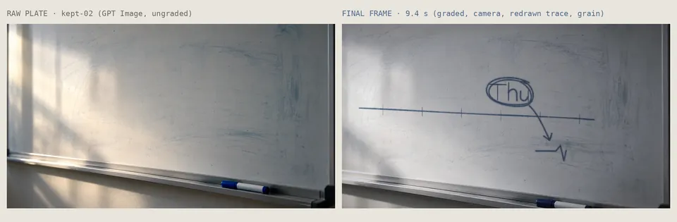 Raw plate and final frame: Whiteboard.