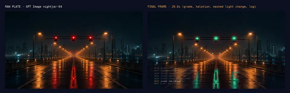 Raw plate and final frame: Bridge.