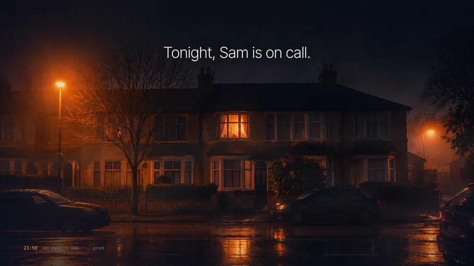 Nothing Happened Tonight, frame 1: 23:58. One lit window, then it goes dark.