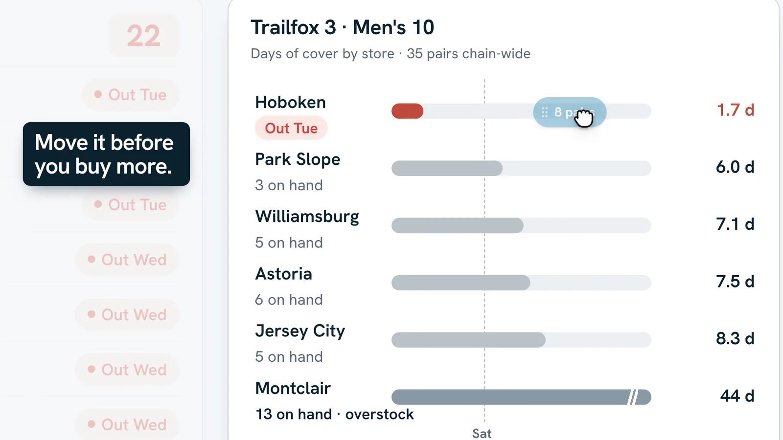 Shoal: 16:9 · 0:19 · drag 8 pairs to Hoboken